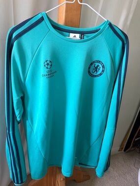 adidas men’s Chelsea Teal Training Jersey with Navy Stripes